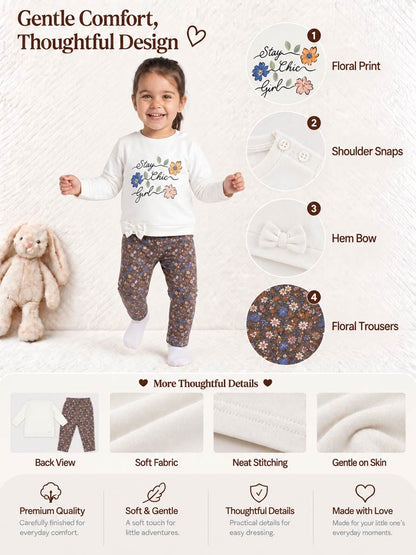 Baby Girl 2-Piece Leggings Set with Floral Design Antonella Collection - Brown