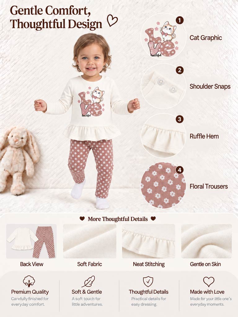 Baby Girl 2-Piece Leggings Set with Kitty Love Maddalena Collection - Beige