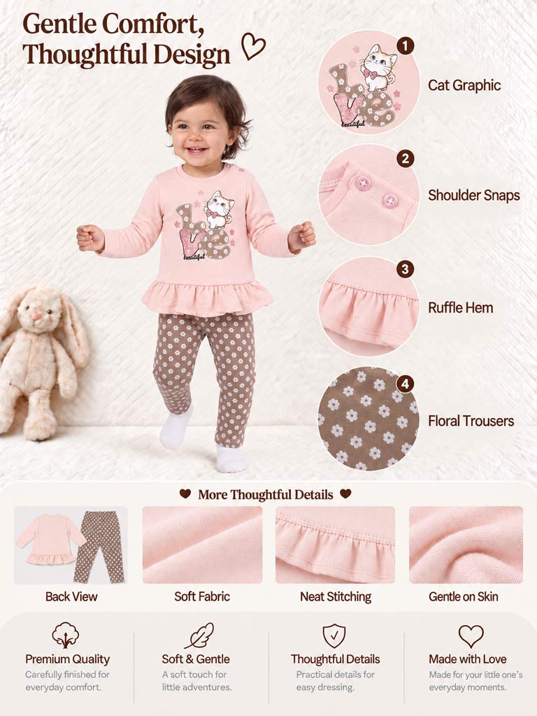 Baby Girl 2-Piece Leggings Set with Kitty Love Maddalena Collection - Dusty Pink