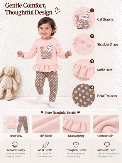 Baby Girl 2-Piece Leggings Set with Kitty Love Maddalena Collection - Dusty Pink