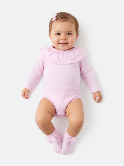 Baby Girl Sorana Collection Cotton Frill Collar Bodysuit - Baby Pink