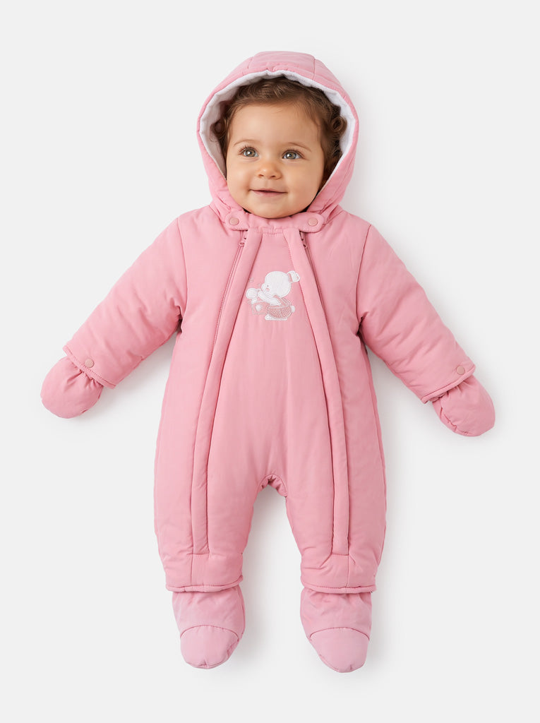 Baby 3-piece Snowsuit Set with Double Zipper - Dusty Pink