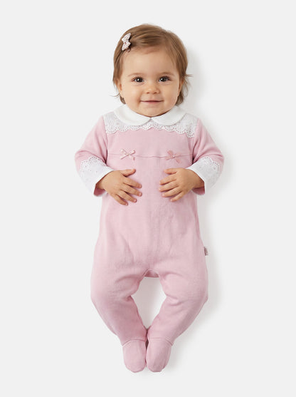 Baby Grow for Girls Eyelet Lace & Peter Pan Collar - Dusty Pink