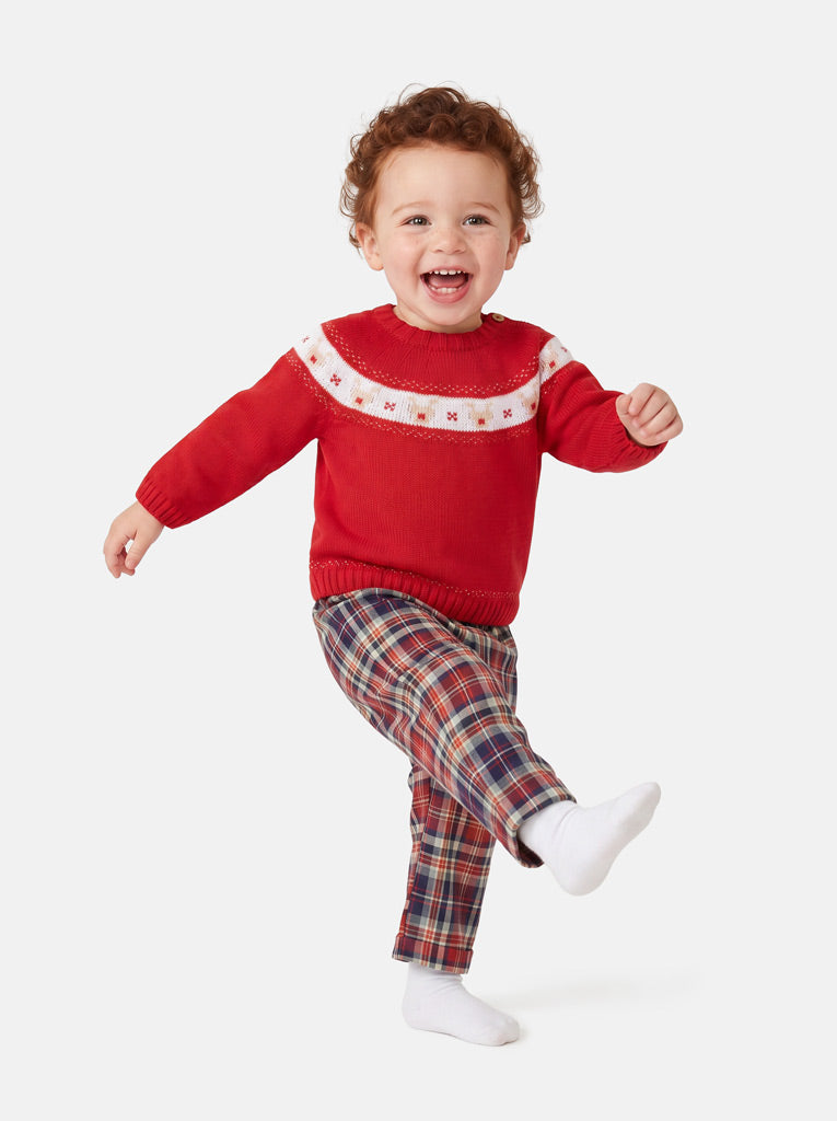 Baby Boy Rudolph Collection Knitted 2-piece Set - Red & Blue