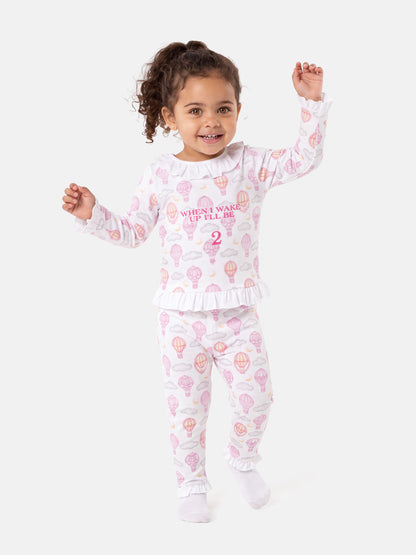 "When I Wake Up" Embroidered Girl 2-Piece Pyjama Set - Hot Air Balloon Collection - Baby Pink