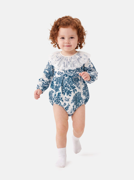 Baby Girl Genoveva Collection Elegant Romper - Dusty Blue