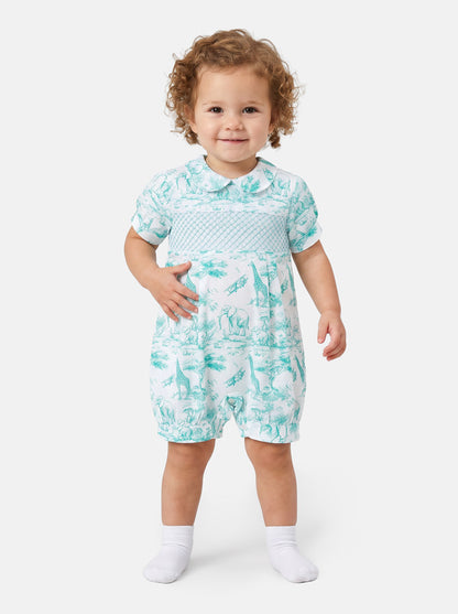 Baby Smocked Summer Romper Safari Collection - Mint Green