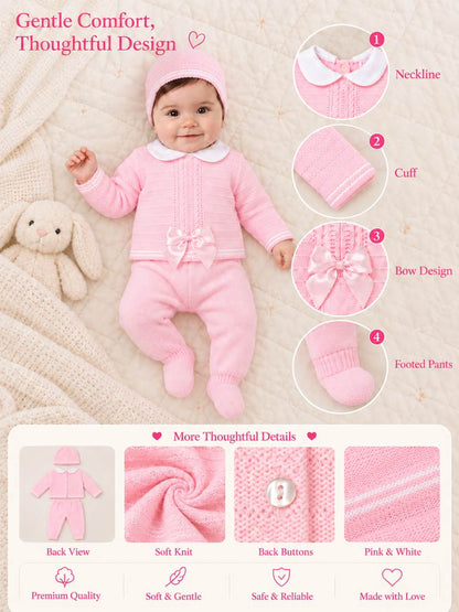 Baby Girl Violeta Collection 3-piece Spanish Knitted Set - Baby Pink