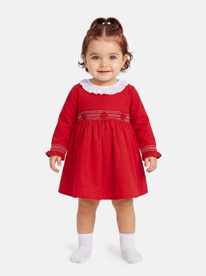 Baby Girl Estela Collection Long Sleeve Smocked Dress - Red