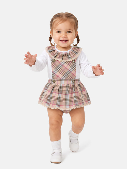 Baby Girl Consuelo Collection 2-Piece Tartan Romper Set - Dusty Pink