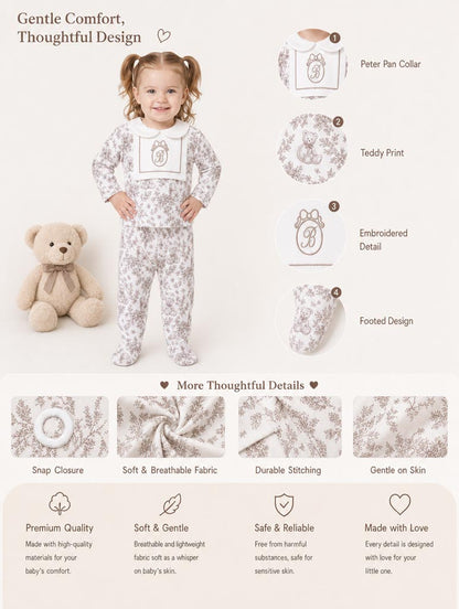 Baby Long-Sleeve 2-Piece Pyjama Set - Teddy Collection - Beige
