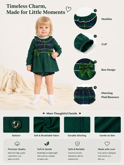 Baby Girl Holly Jolly Collection 2-Piece Top & Bloomers Tartan Set - Emerald Green