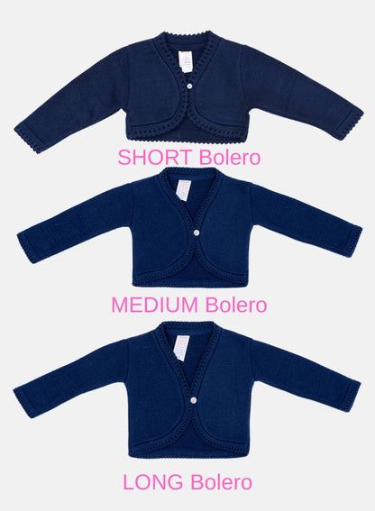 Luxury Baby Girl LONG Bolero with Button - Navy