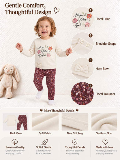 Baby Girl 2-Piece Leggings Set with Floral Design Antonella Collection - Cherry