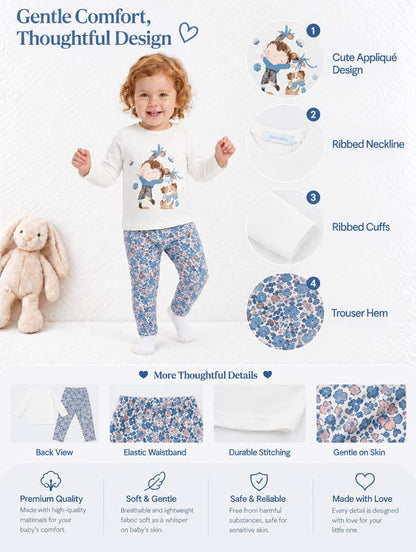 Baby Girl 2-Piece Leggings Set with Girl & Puppy Serafina Collection - Blue