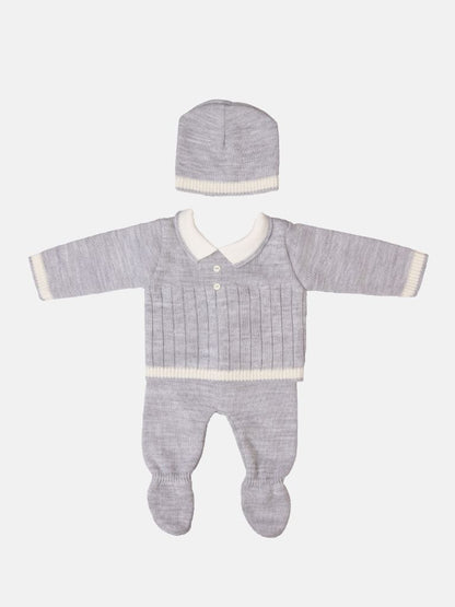 Baby Unisex 3-piece Line textured Knitted Gift Box Set - Grey