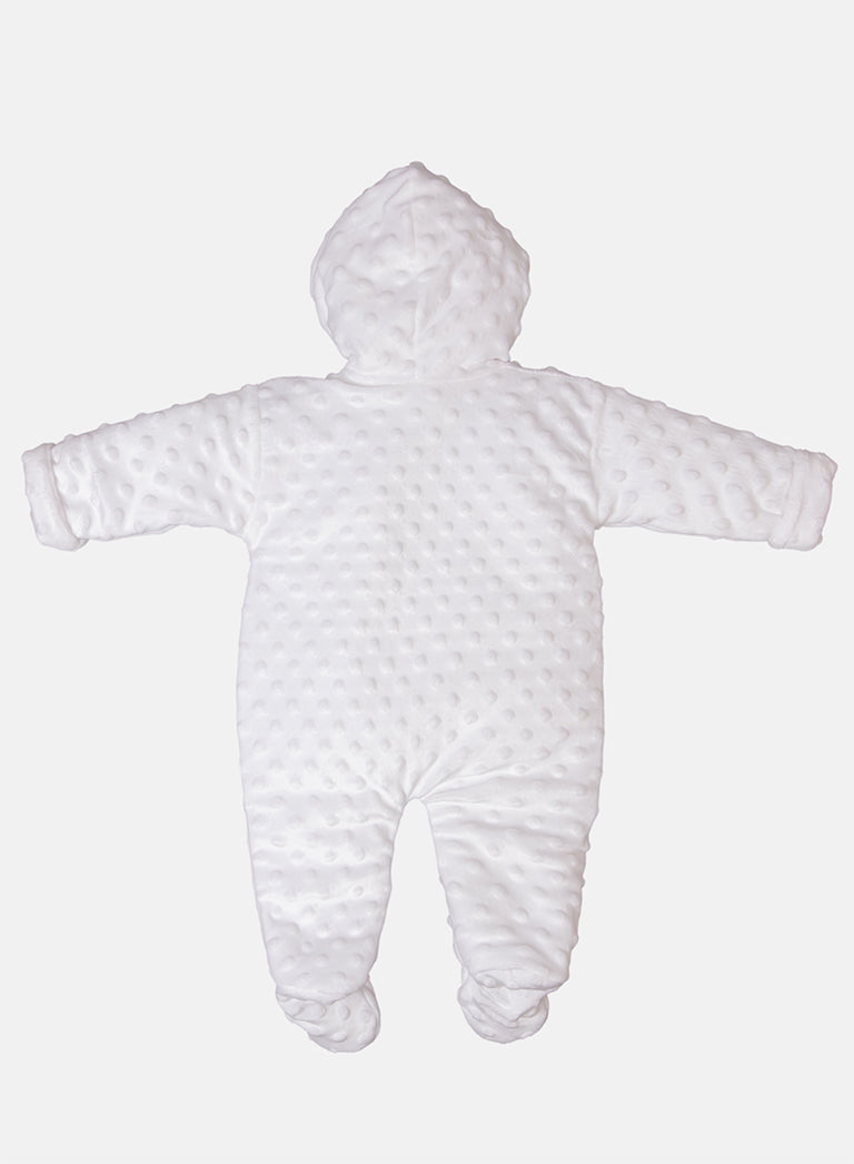 Baby Girl Bubble Hooded Pramsuit with Booties - White