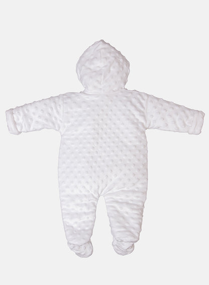 Baby Girl Bubble Hooded Pramsuit with Booties - White