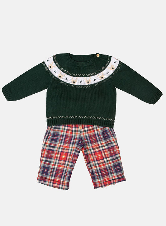 Baby Boy Rudolph Collection Knitted 2-piece Set - Green & Blue