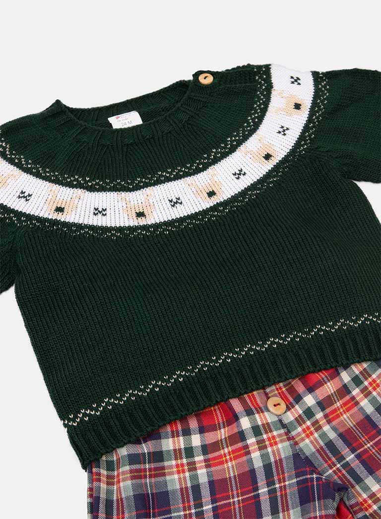 Baby Boy Rudolph Collection Knitted 2-piece Set - Green & Blue