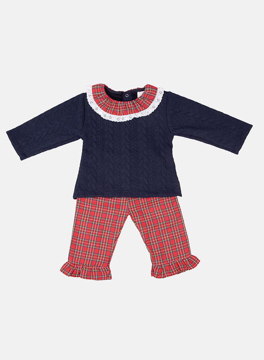 Baby Girl Holiday Angel Collection Frilly 2-piece Set - Navy Blue & Red