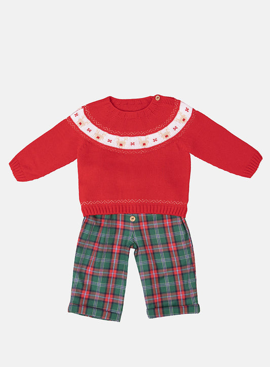 Baby Boy Rudolph Collection Knitted 2-piece Set - Red & Green