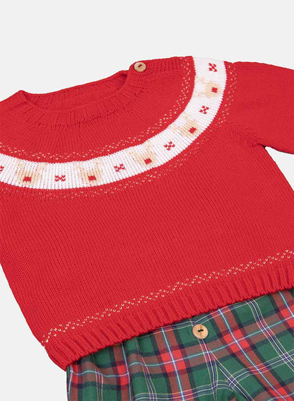 Baby Boy Rudolph Collection Knitted 2-piece Set - Red & Green