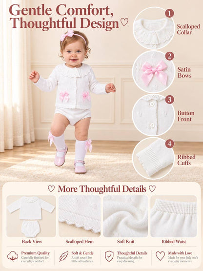 Baby Girl Catarina Collection 2-piece Spanish Knitted Set - White & Baby Pink