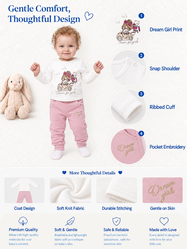 Baby Girl Luce Collection 3-Piece Hooded Tracksuit Set with Castle Design - Pink