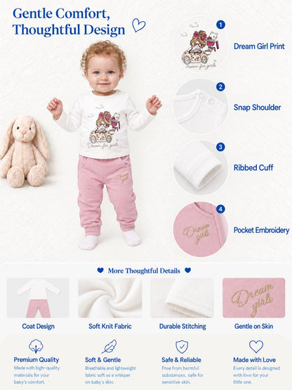 Baby Girl Luce Collection 3-Piece Hooded Tracksuit Set with Castle Design - Pink