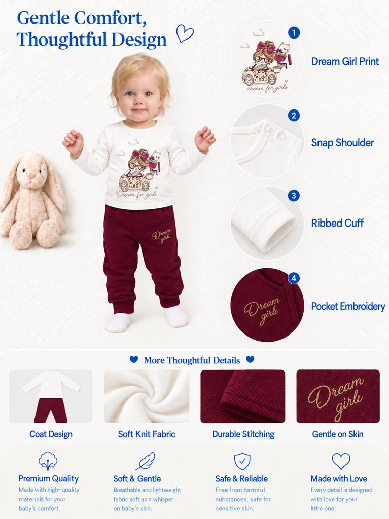 Baby Girl Luce Collection 3-Piece Hooded Tracksuit Set with Castle Design - Cherry Red