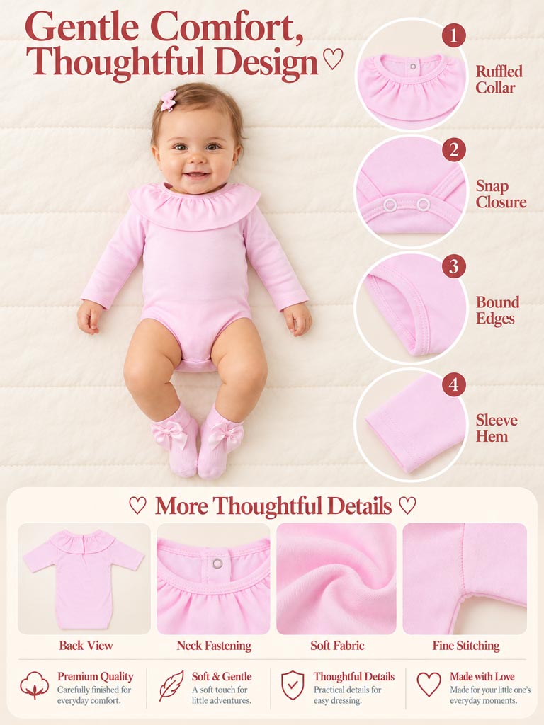 Baby Girl Sorana Collection Cotton Frill Collar Bodysuit - Baby Pink
