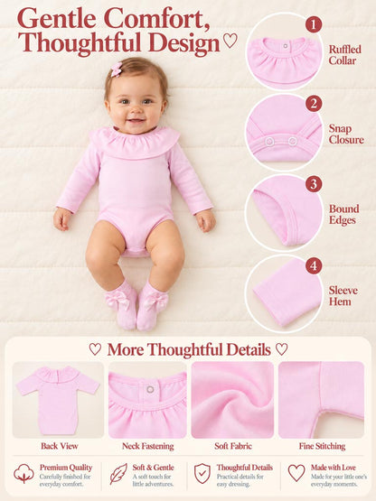 Baby Girl Sorana Collection Cotton Frill Collar Bodysuit - Baby Pink