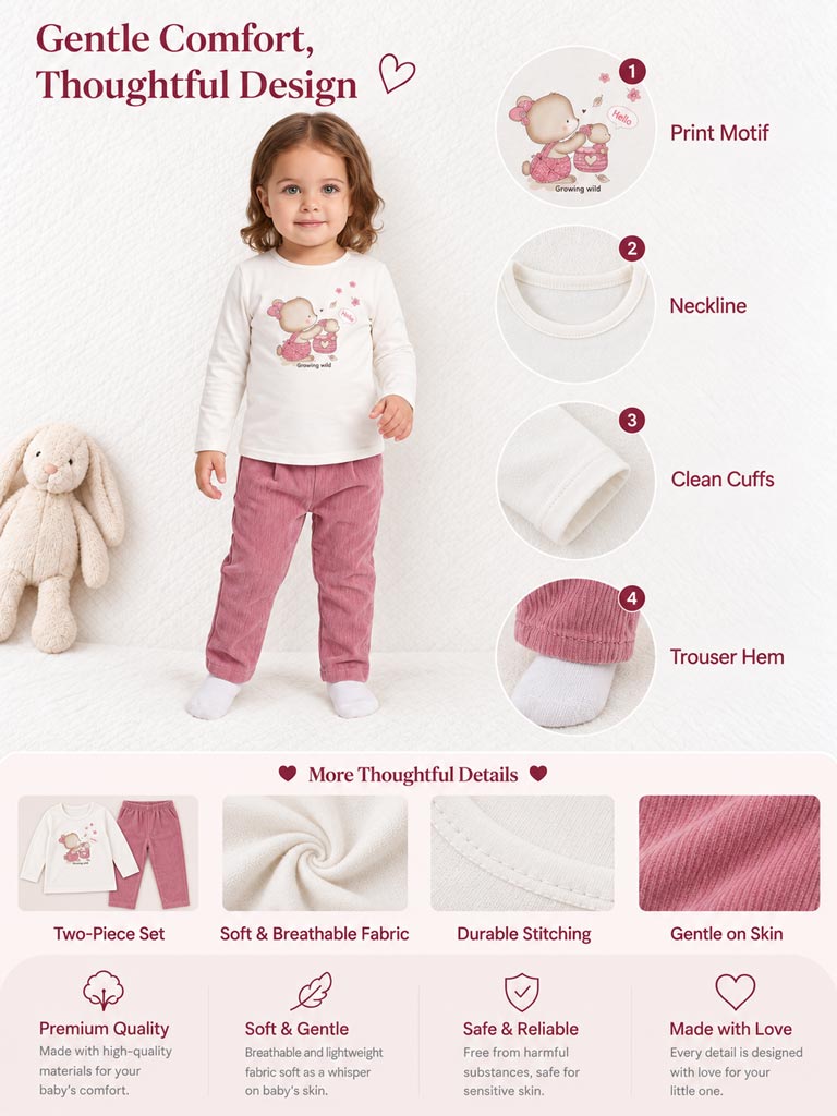 Baby Girl Caterina Collection 2-Piece Tracksuit Set with Bunny Print - Pink