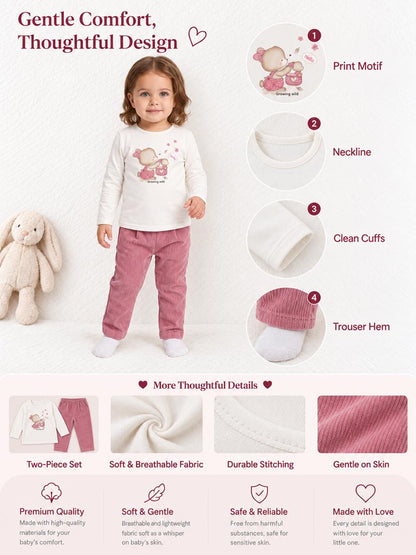Baby Girl Caterina Collection 2-Piece Tracksuit Set with Bunny Print - Pink