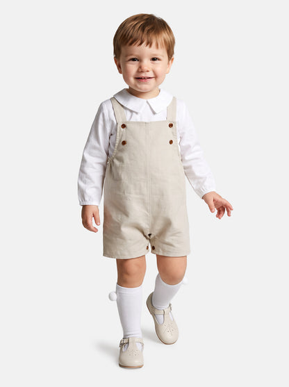 Baby Boy Alejandro Collection Two-Piece Shirt and Short Dungaree Set - Beige