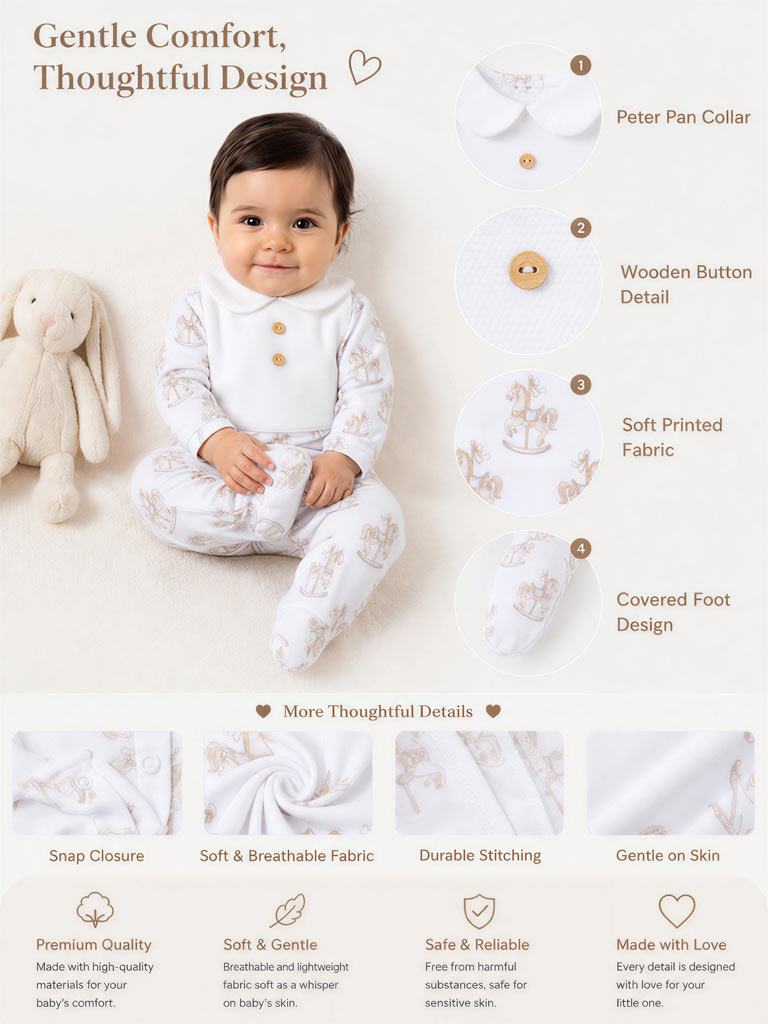 Baby Grow Rocking Horse Collection with Peter Pan Collar - Beige