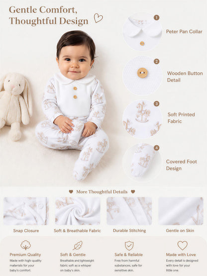 Baby Grow Rocking Horse Collection with Peter Pan Collar - Beige