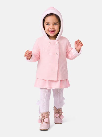 Baby Girl Carlota Collection Knitted Coat & Dress Spanish Set - Baby Pink