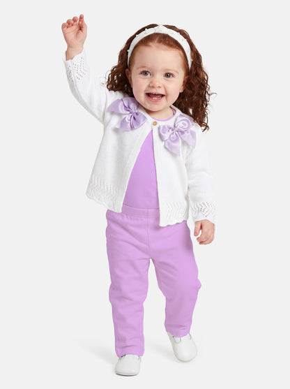 Baby Girl Cardigan with 2 Big Bows - White & Lilac