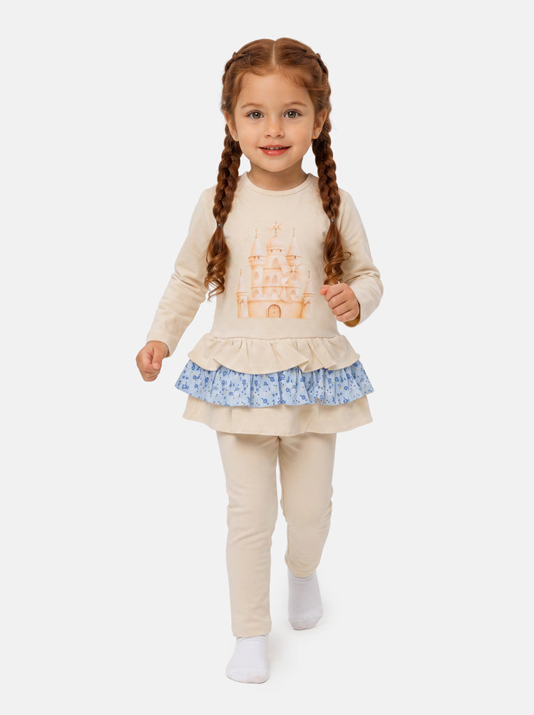 Baby Girl Leggings and Top Set - Castle Collection - Beige