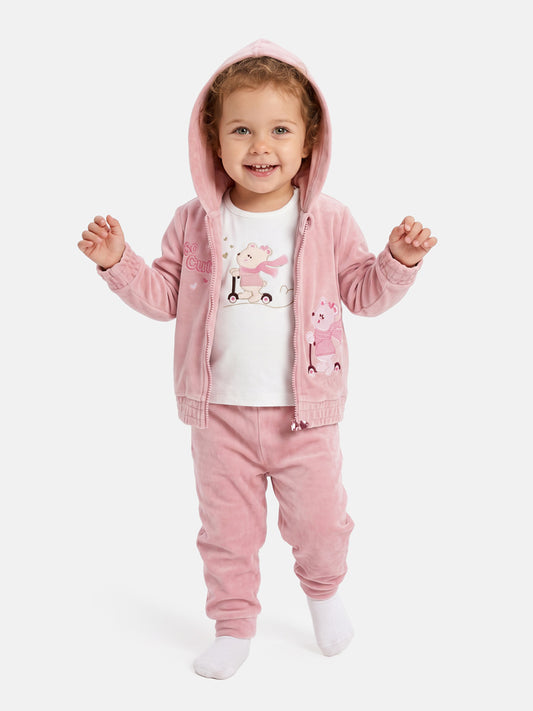 Baby Girl Noemi Collection 3-Piece Tracksuit Set with Scooter Rider - Peach