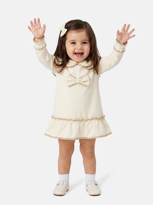 Baby Girl Eliana Collection Ruffle Trim Dress - Beige