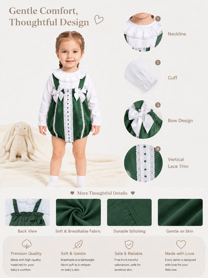 Baby Girl Miracle Collection 2-Piece Set Velvet Romper - Emerald Green