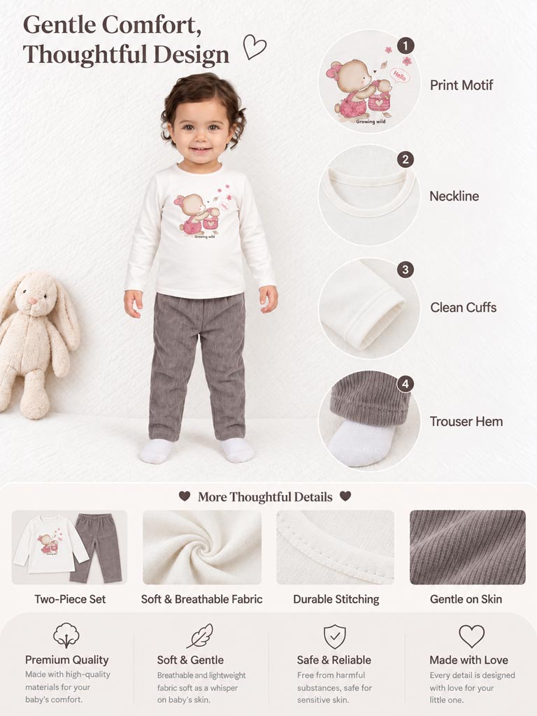 Baby Girl Caterina Collection 2-Piece Tracksuit Set with Bunny Print - Grey