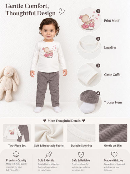 Baby Girl Caterina Collection 2-Piece Tracksuit Set with Bunny Print - Grey