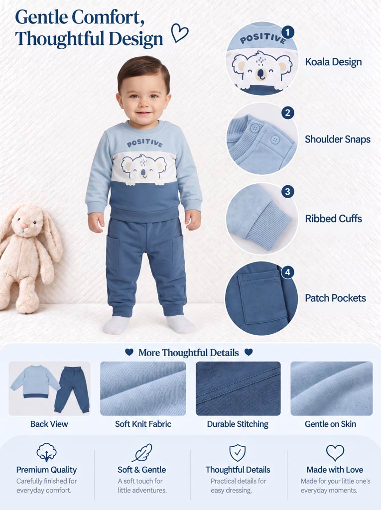 Baby Boy Pietro Collection 2-Piece Tracksuit Set with Koala Design - Blue