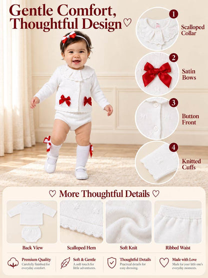 Baby Girl Catarina Collection 2-piece Spanish Knitted Set - White & Red