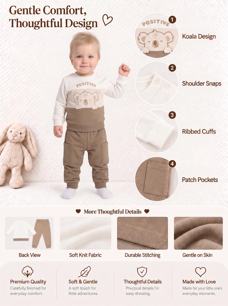 Baby Boy Pietro Collection 2-Piece Tracksuit Set with Koala Design - Light Brown