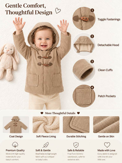 Baby Boy Duffle Coat with Detachable Hood - Beige
